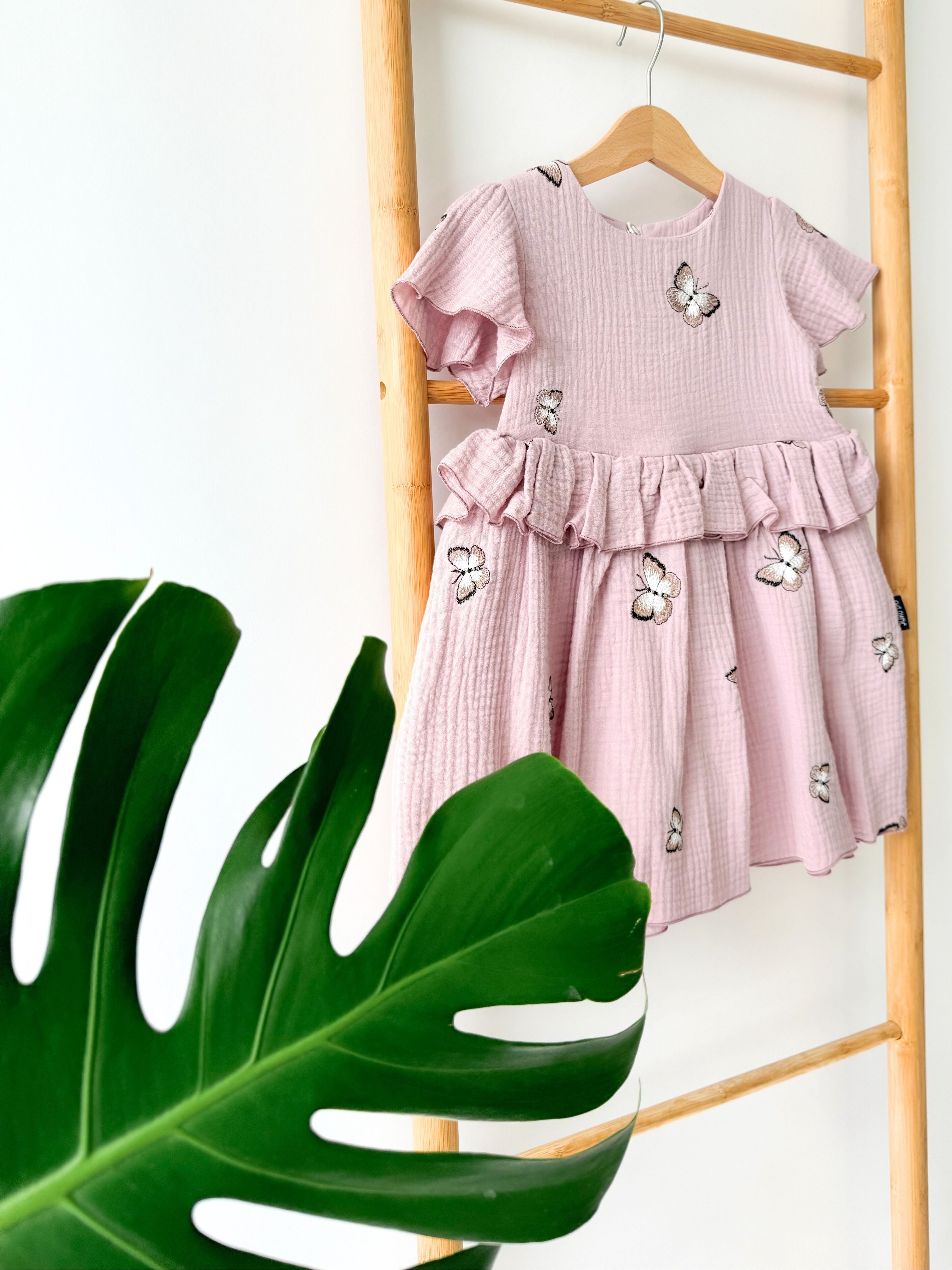 Vaikiška vasarinė muslino suknelė "Colorful butterflies"