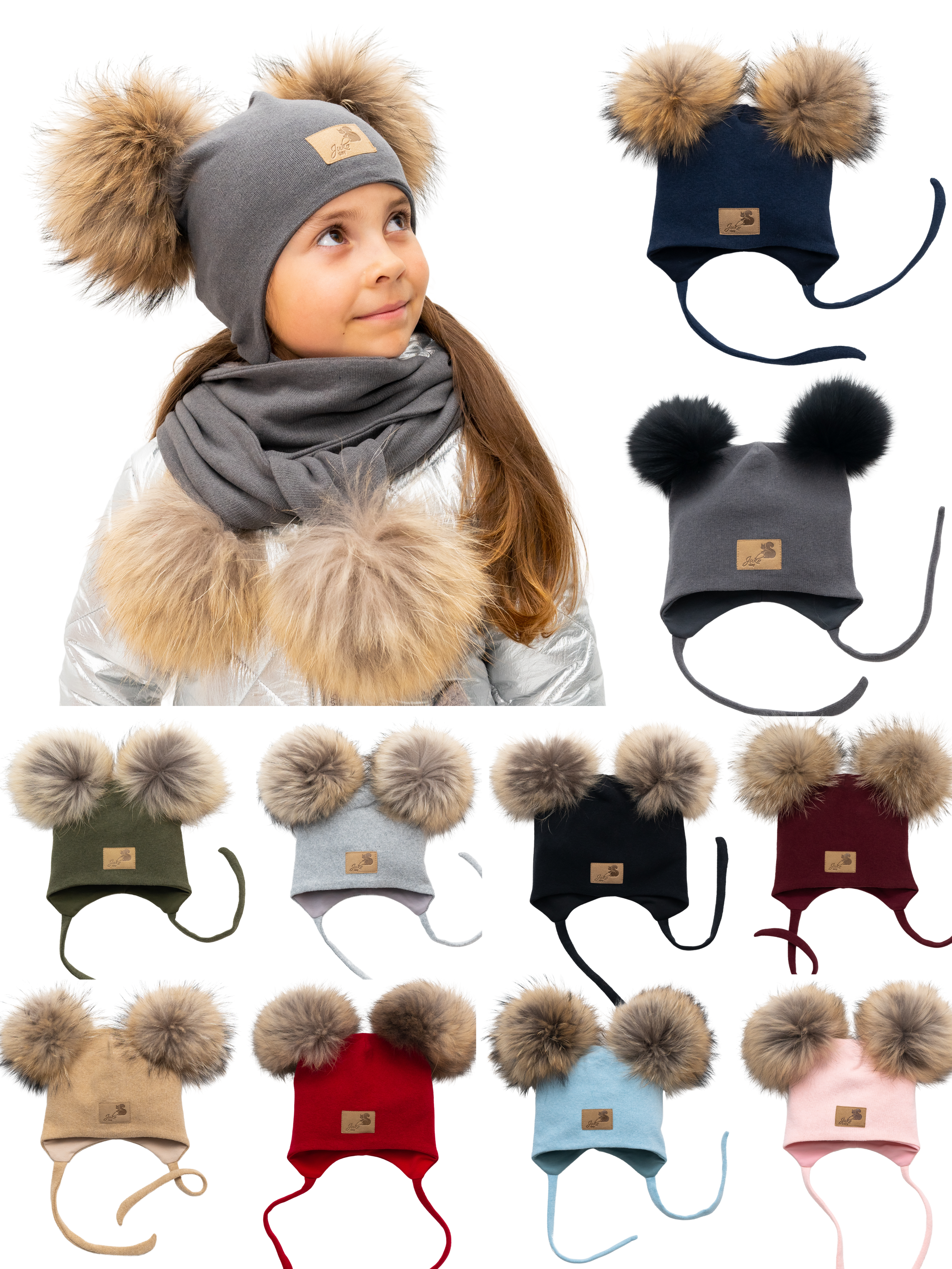 Vaikiška žieminė kepurė su dviem kailiniais bumbulais