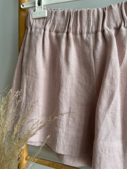 Ash pink linen shorts for women