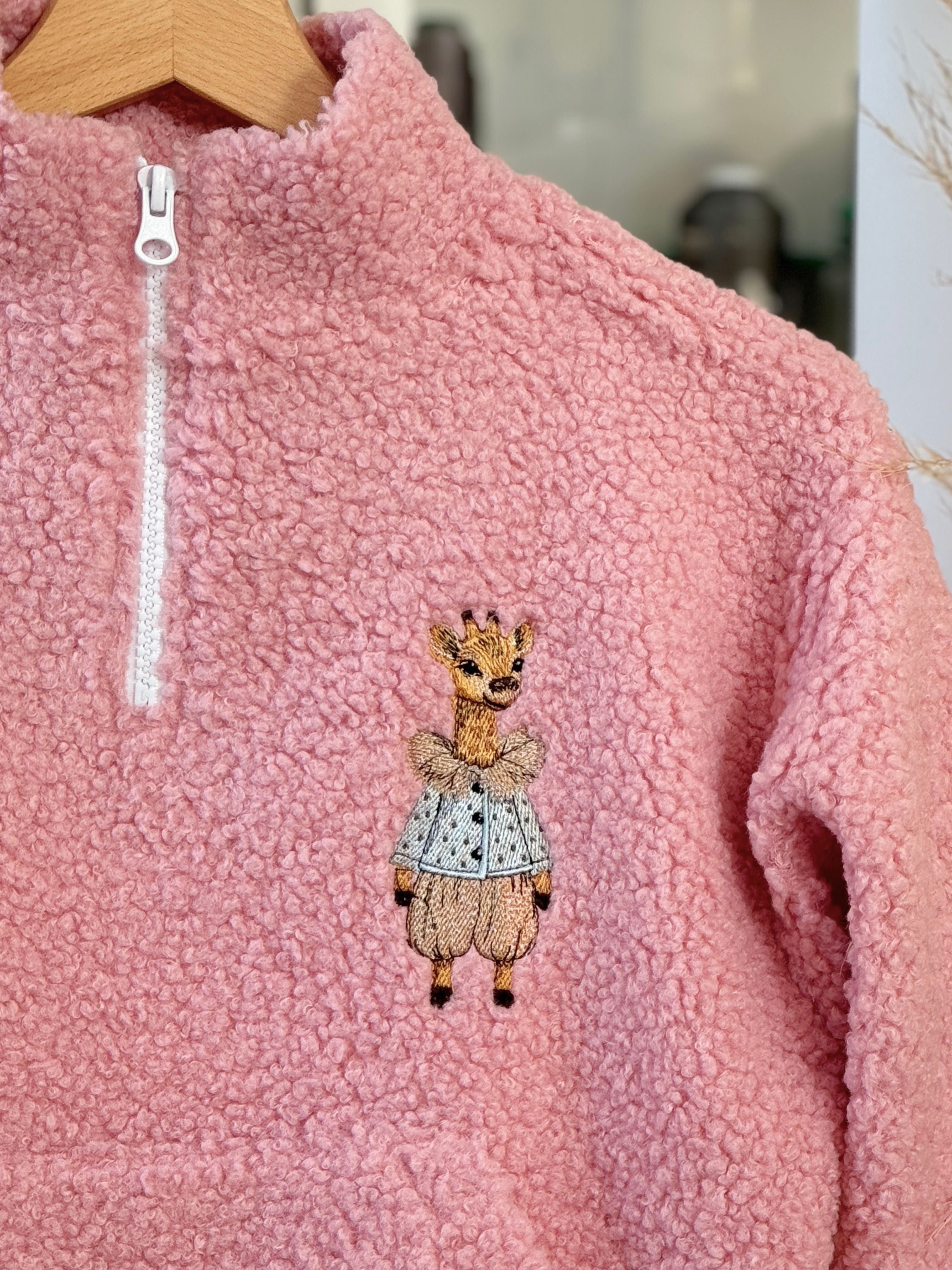 Rožinės spalvos vaikiškas TEDDY džemperis su pusiniu užtrauktuku