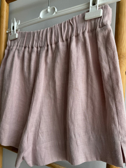 Ash pink linen shorts for women