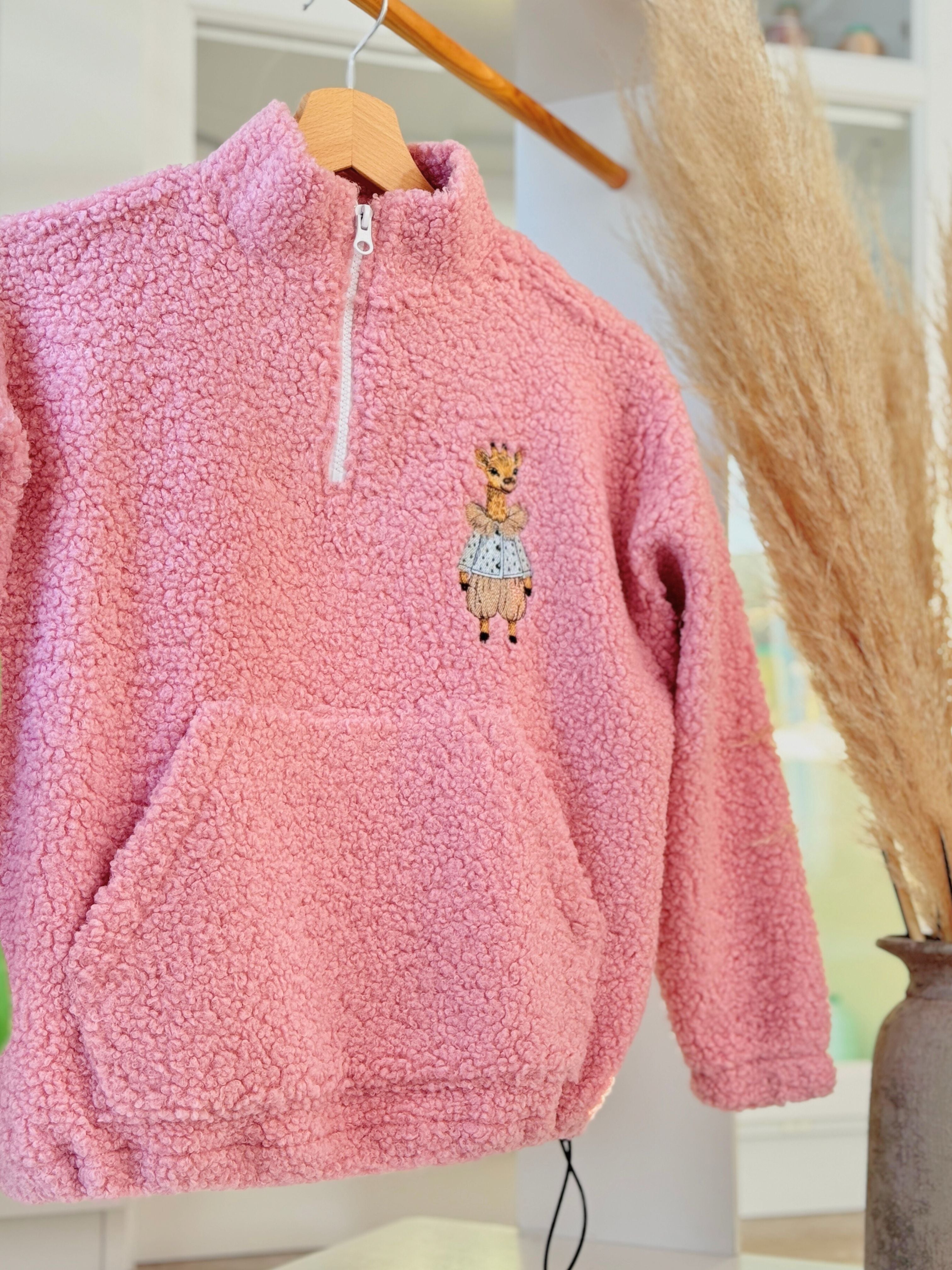 Rožinės spalvos vaikiškas TEDDY džemperis su pusiniu užtrauktuku