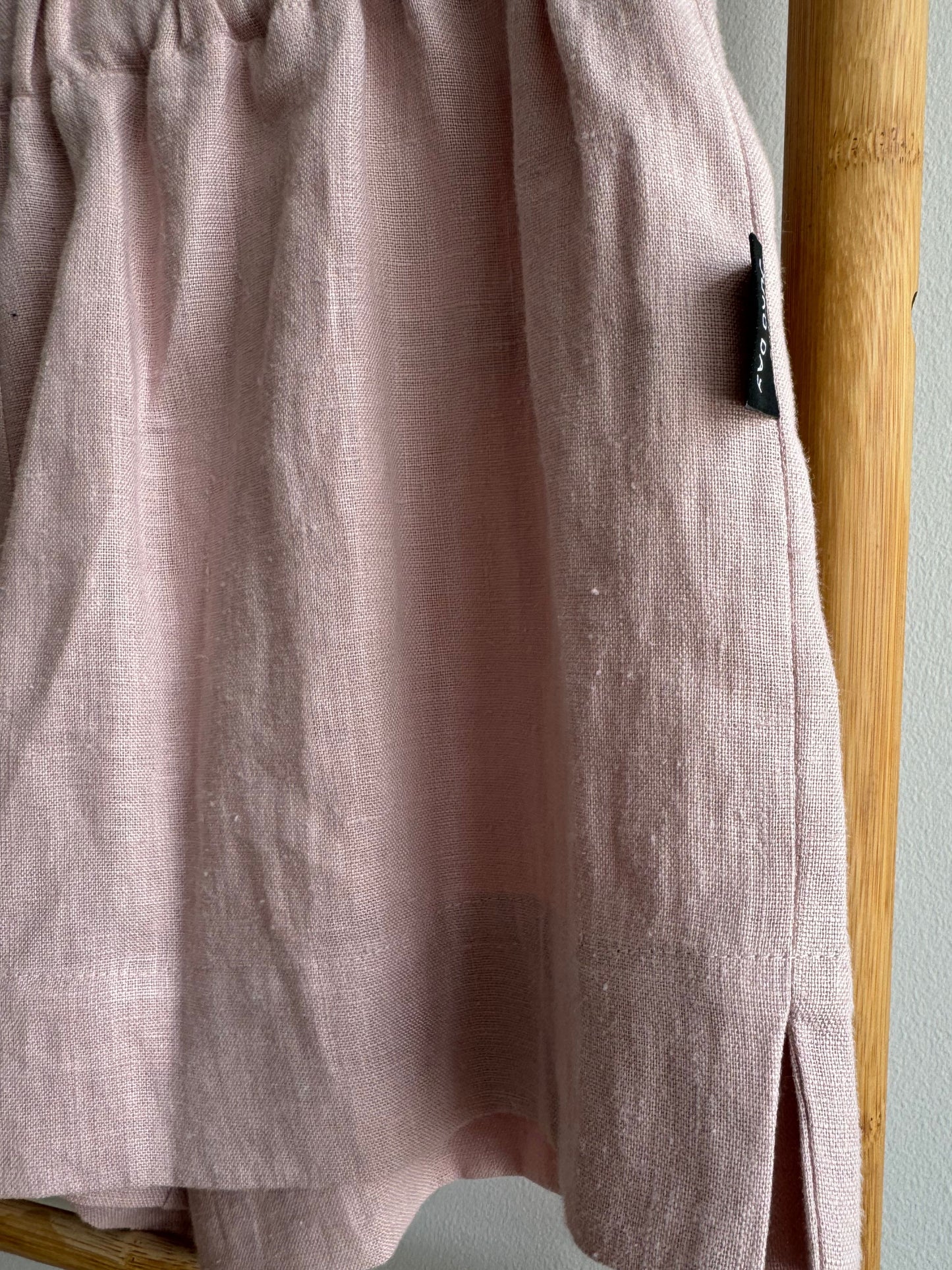 Ash pink linen shorts for women