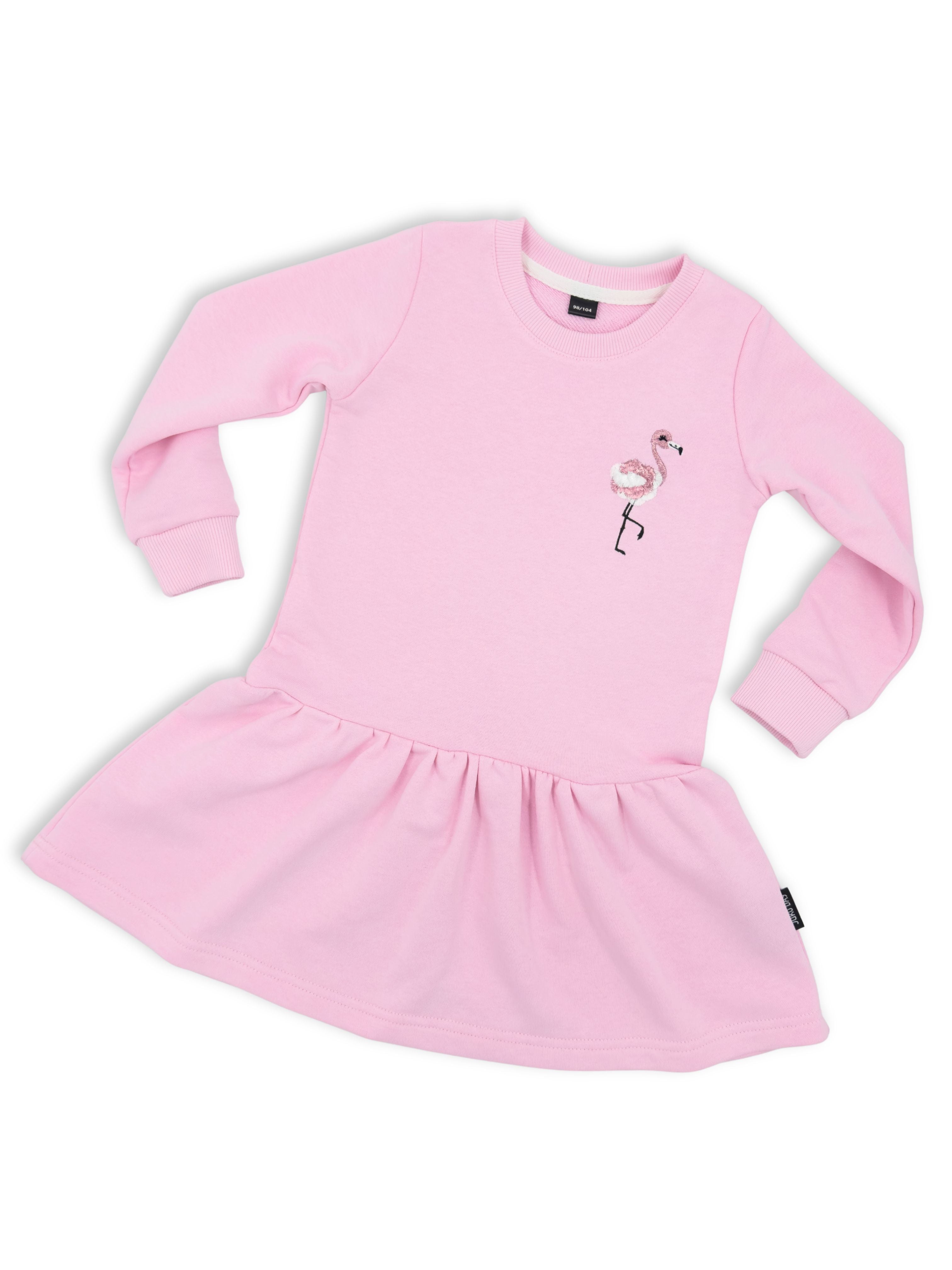 Vaikiška baby pink spalvos suknelė su flamingu