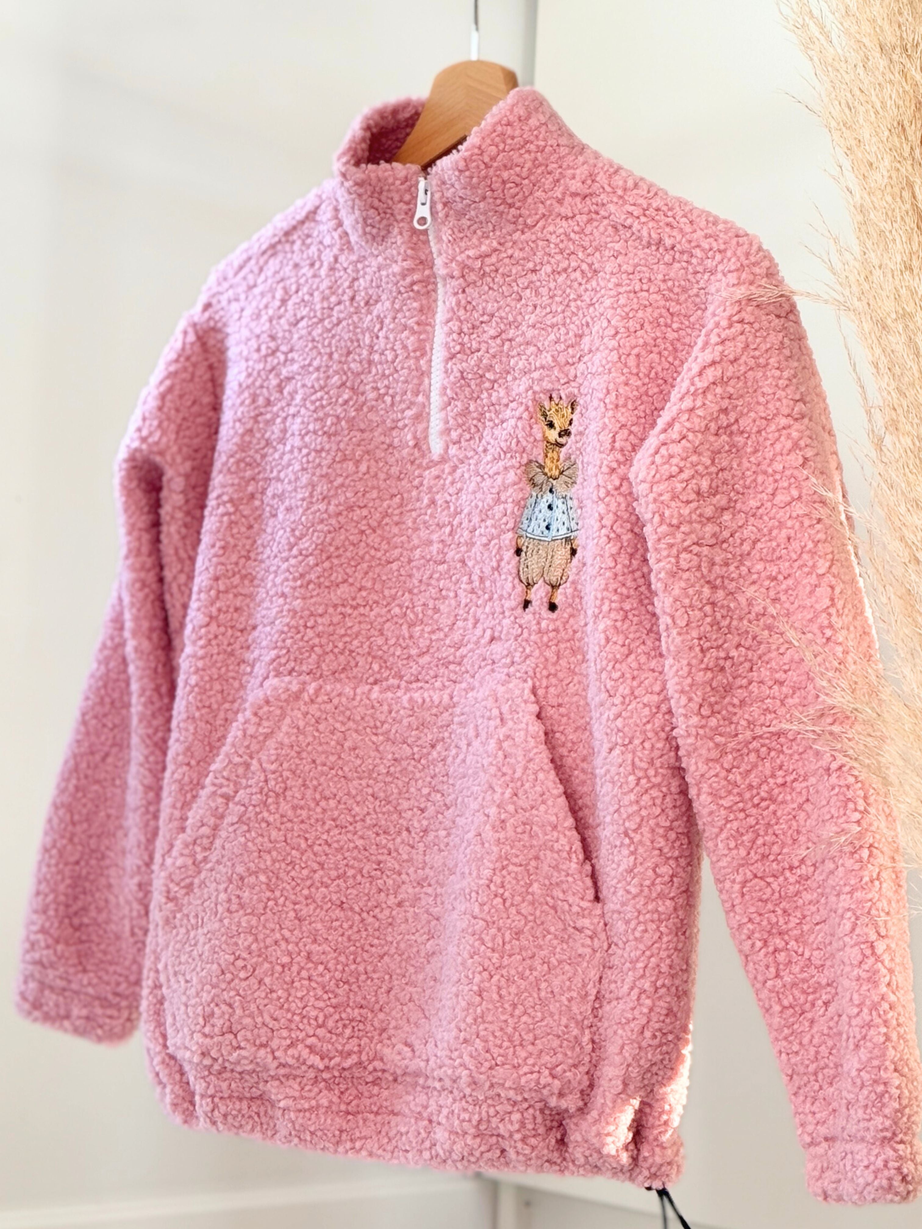 Rožinės spalvos vaikiškas TEDDY džemperis su pusiniu užtrauktuku