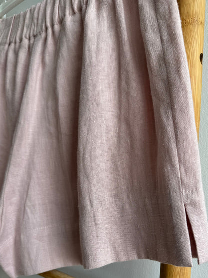 Ash pink linen shorts for women