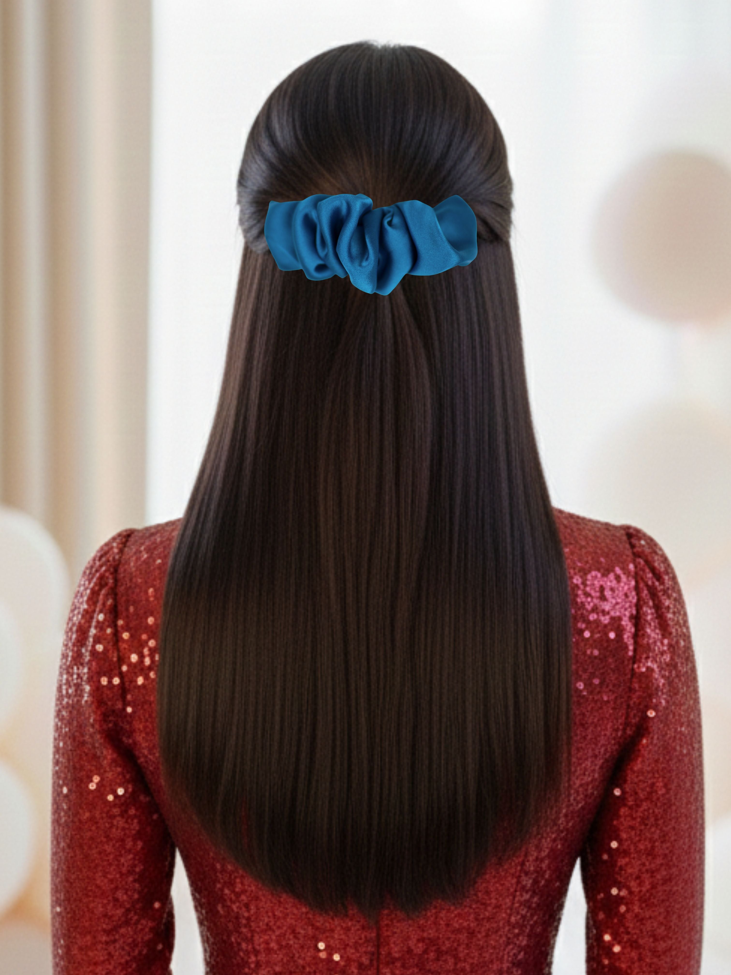 Plaukų segtukas-kruasanas iš šilko "Dreams by the ocean"