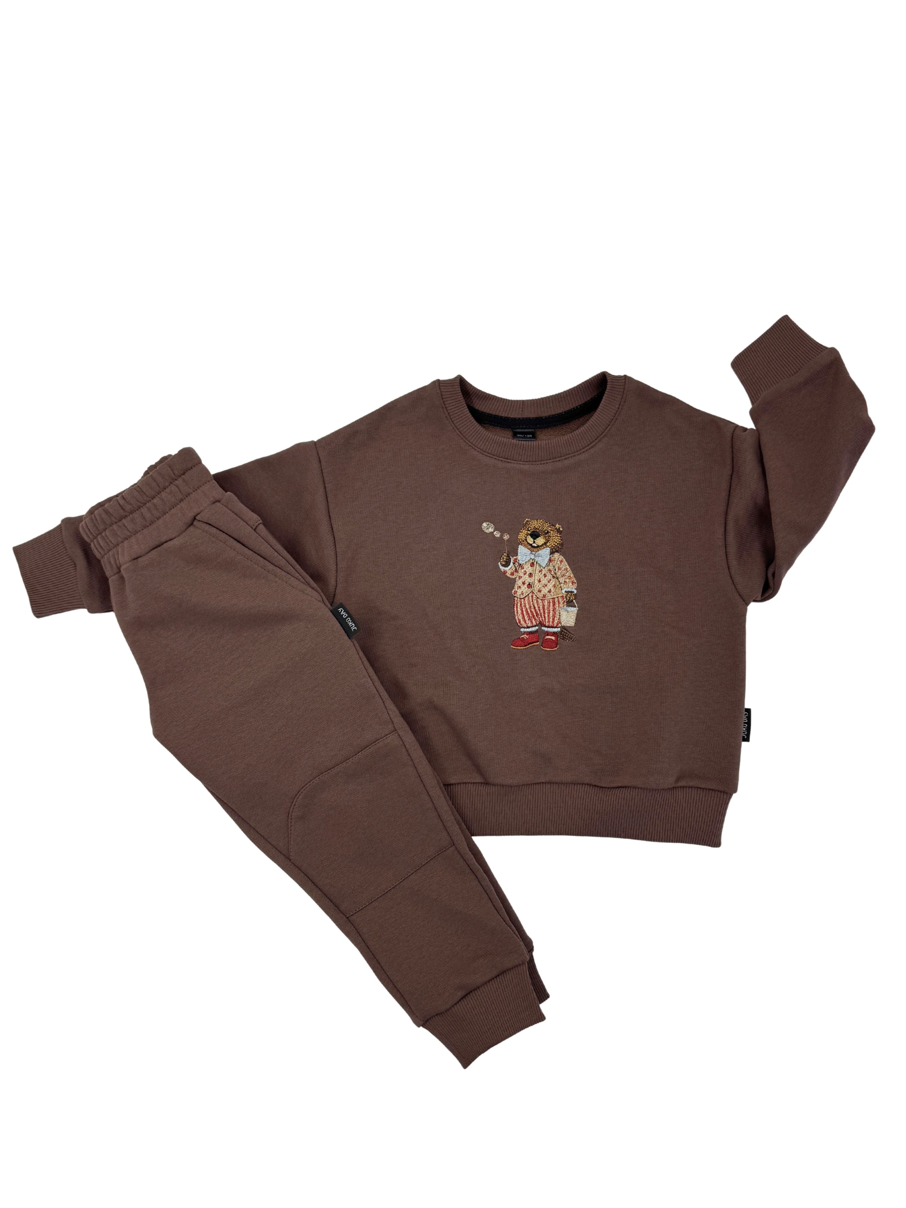 Šokolado spalvos vaikiškas laisvalaikio komplektas | "Bebriukas"