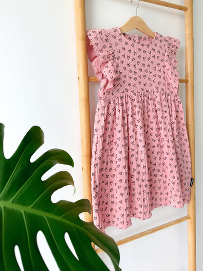 Children's summer muslin dress "Pink hearts" 