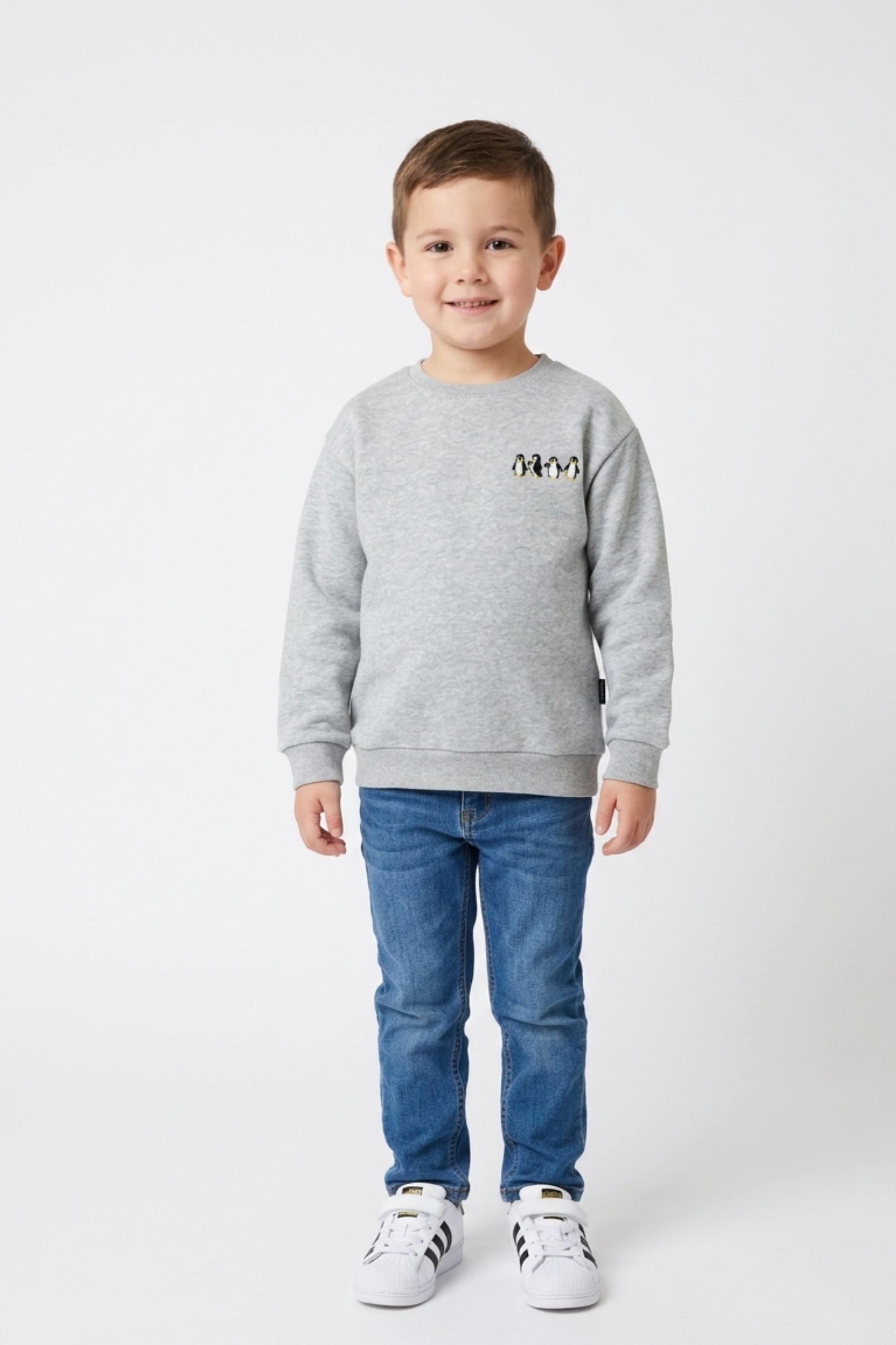 Šviesiai pilko melanžo džemperis su pūkeliu "Pingvinai"