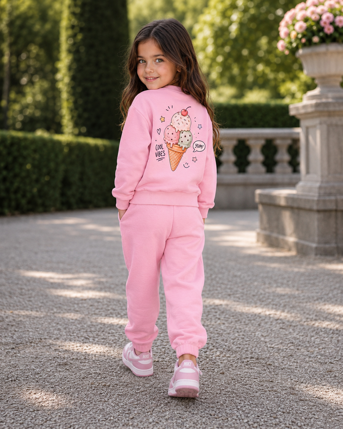 Vasarinis baby pink spalvos vaikiškas kostiumėlis | Džemperis + kelnės