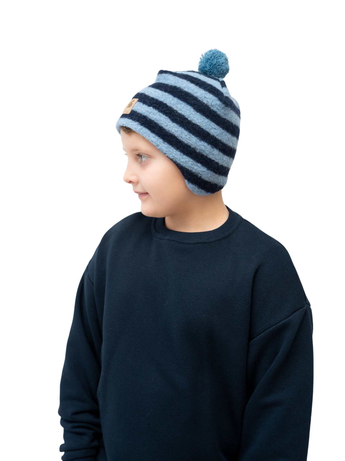 Vaikiška žieminė kepurė su vilna be raištelių, su vienu siūliniu bumbulu