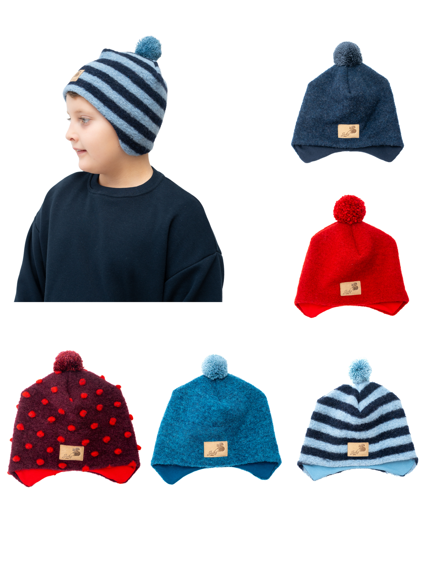 Vaikiška žieminė kepurė su vilna be raištelių, su vienu siūliniu bumbulu