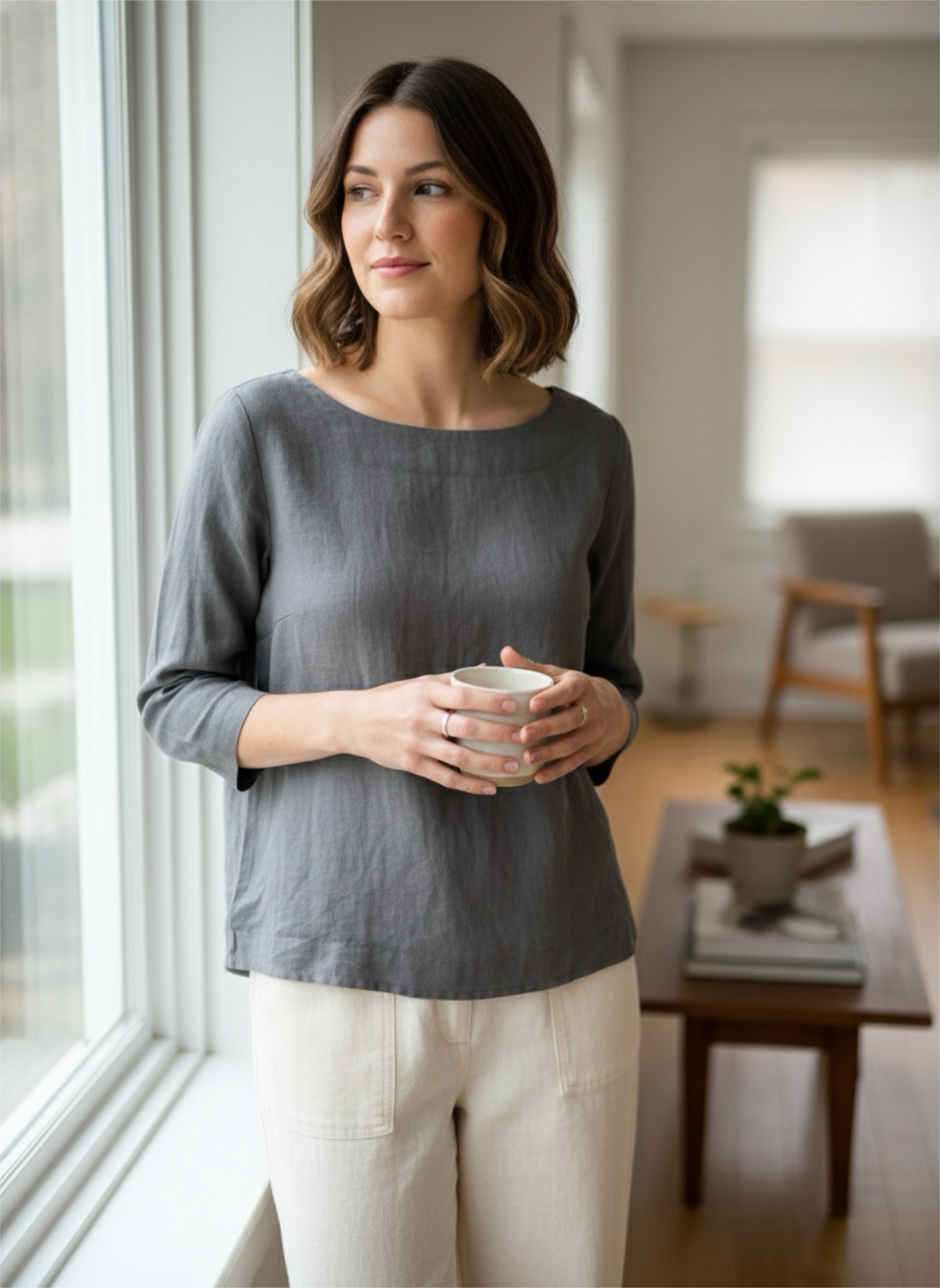 Lino palaidinė moterims | Tamsiai pilka