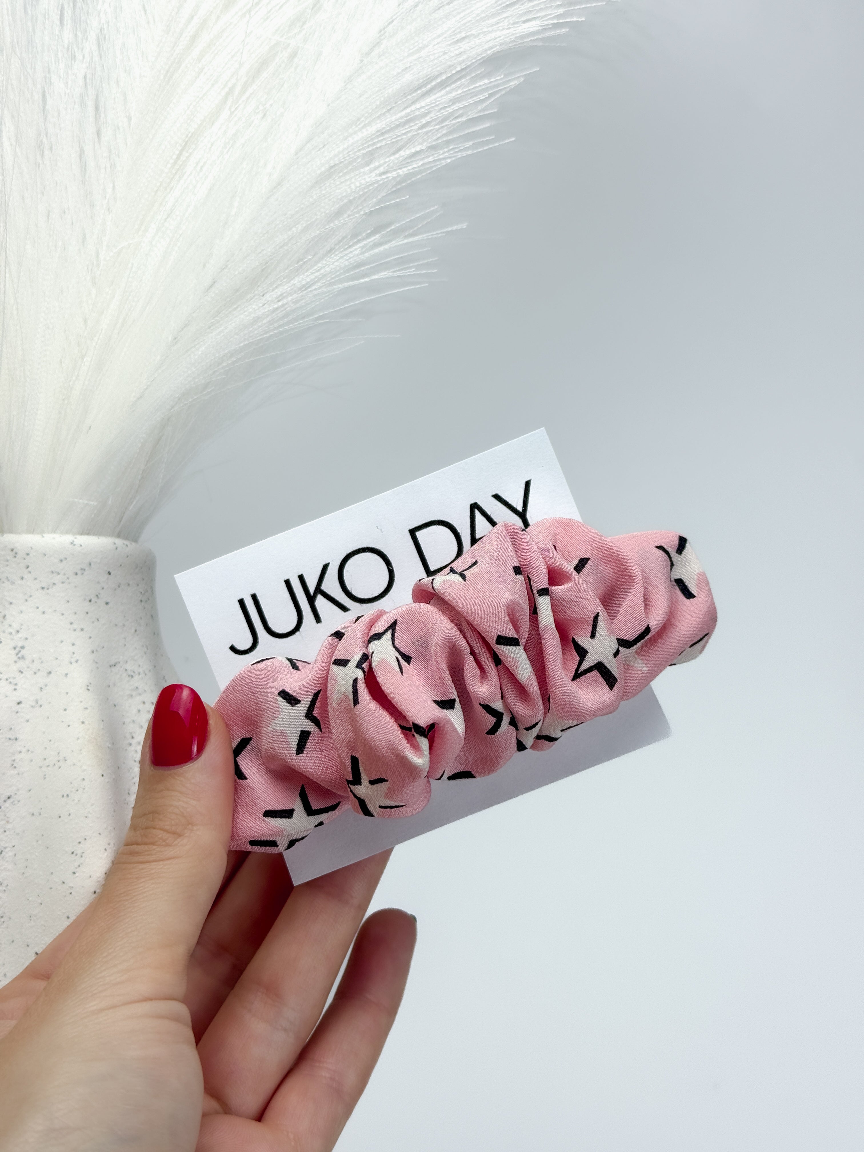 Plaukų segtukas-kruasanas "Pink stars"