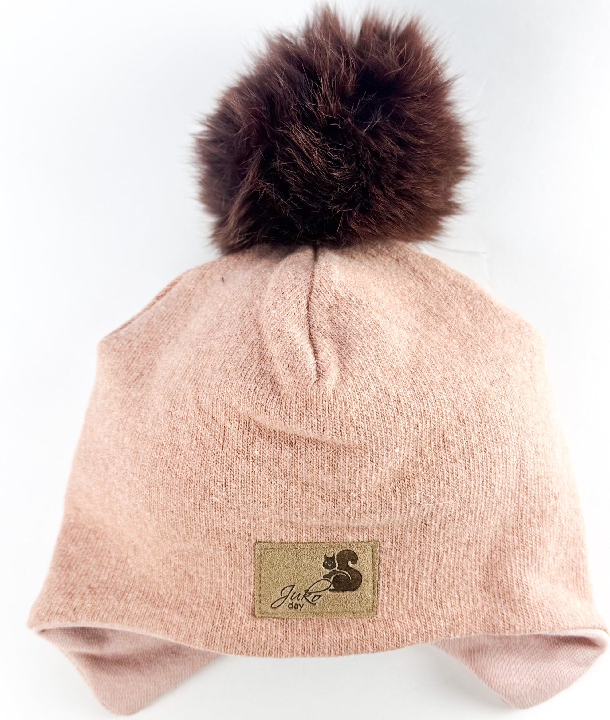 Vaikiška žieminė kepurė be raištelių, su vienu kailiniu bumbulu
