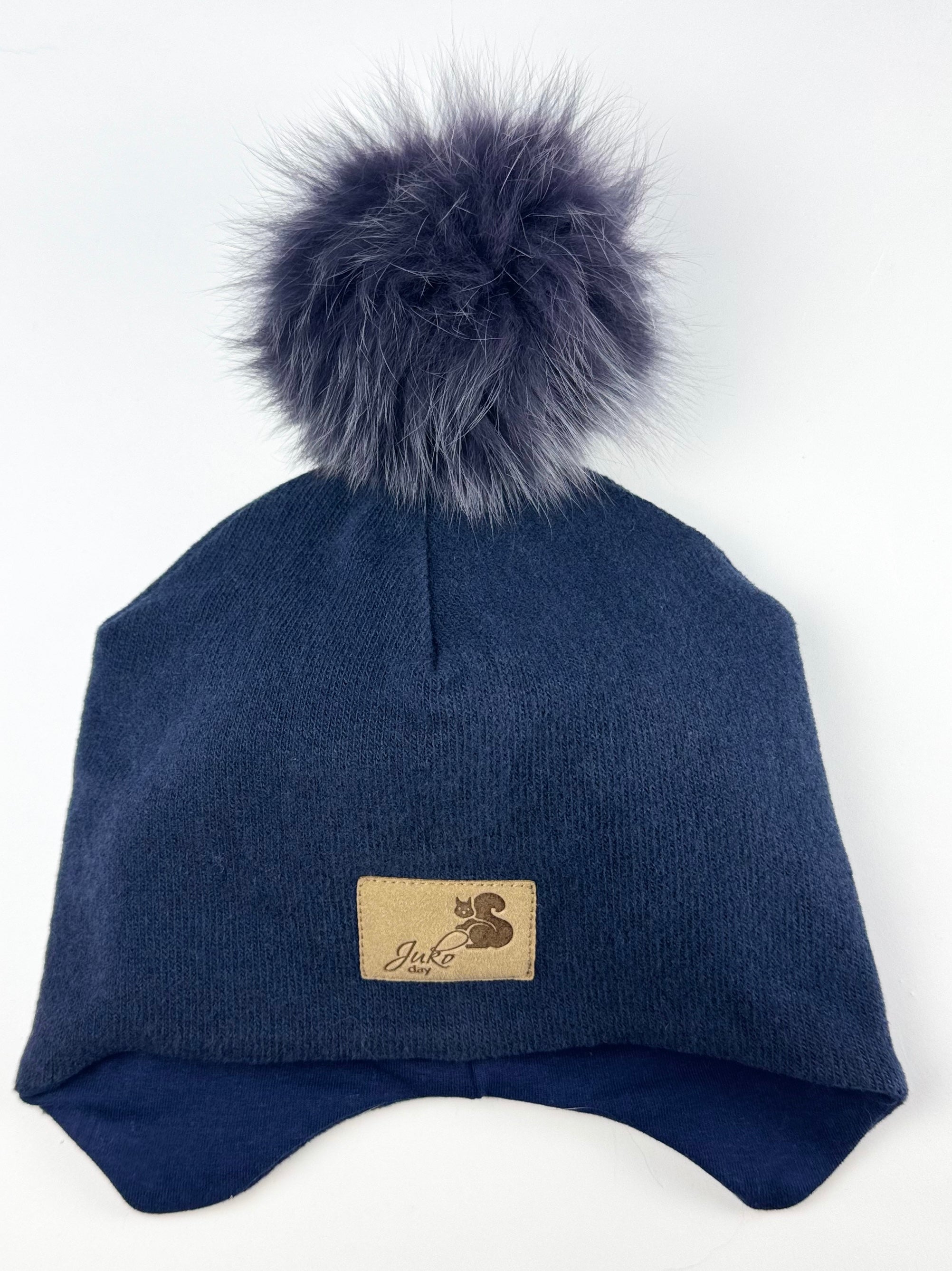 Vaikiška žieminė kepurė be raištelių, su vienu kailiniu bumbulu