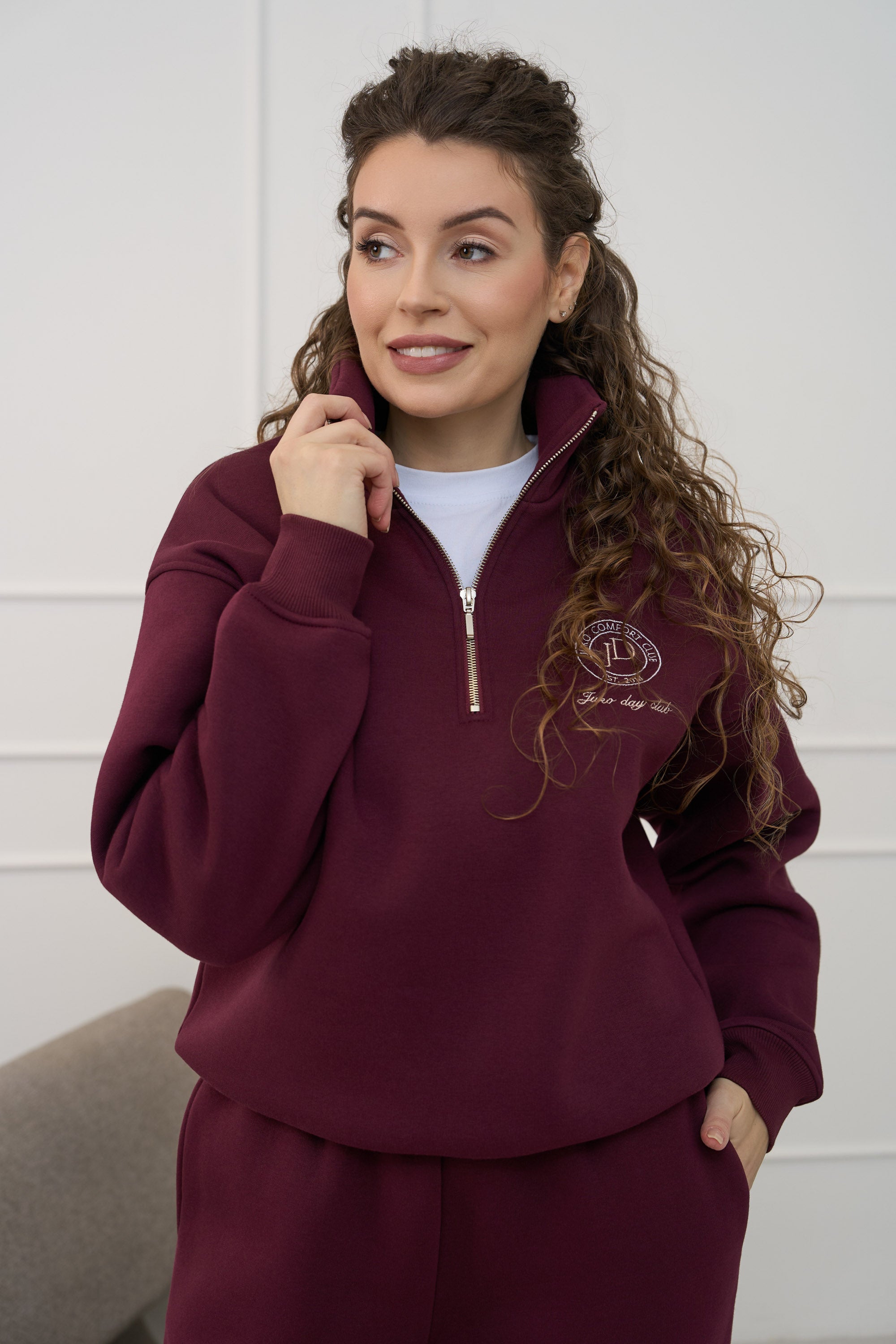 Džemperis moterims "BURGUNDY" | Su pusiniu užtrauktuku