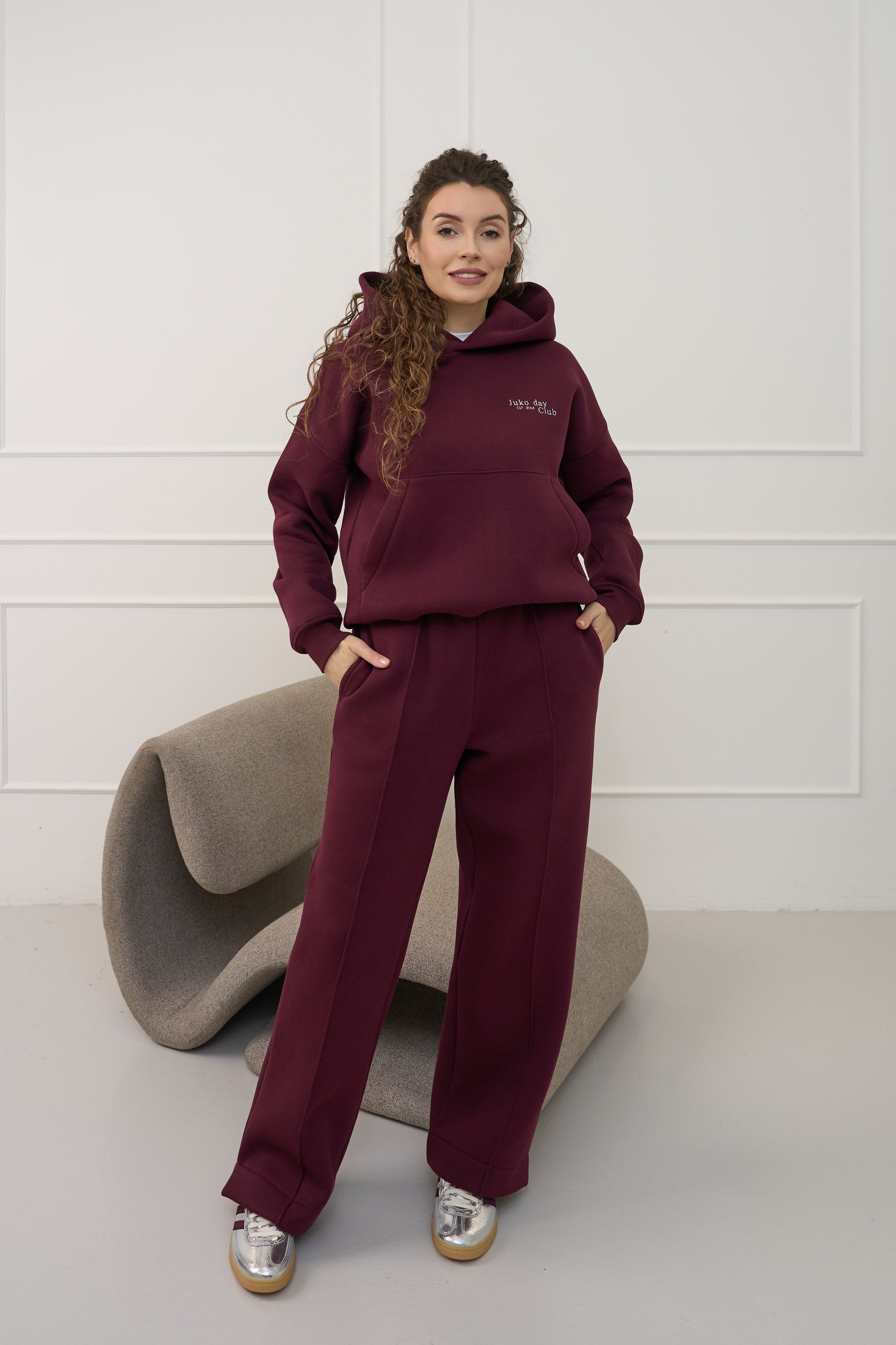 Bordo, plačios kelnės moterims "BURGUNDY" | Su kantu