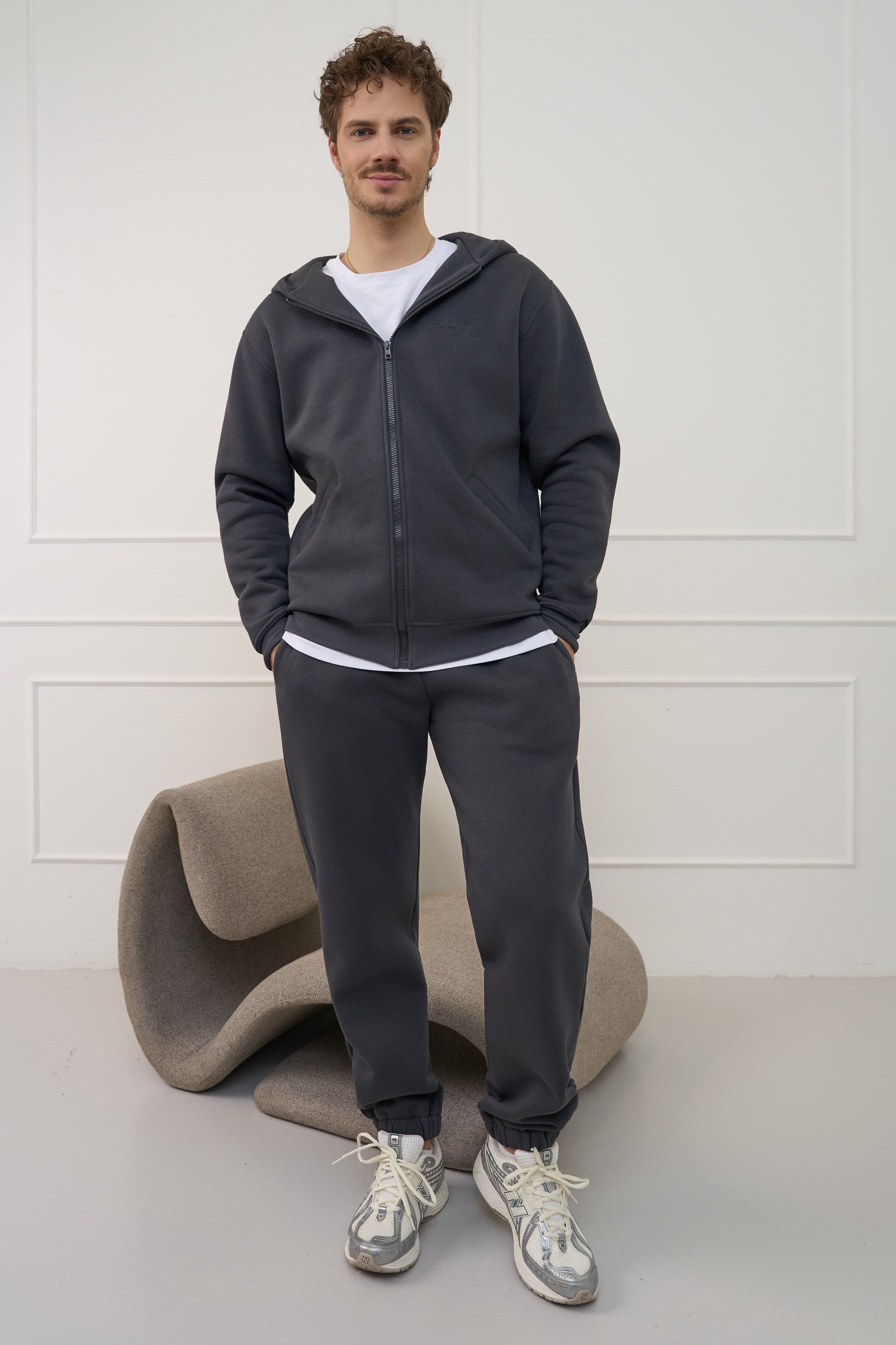 Grafito spalvos, vyriškos kelnės su guma