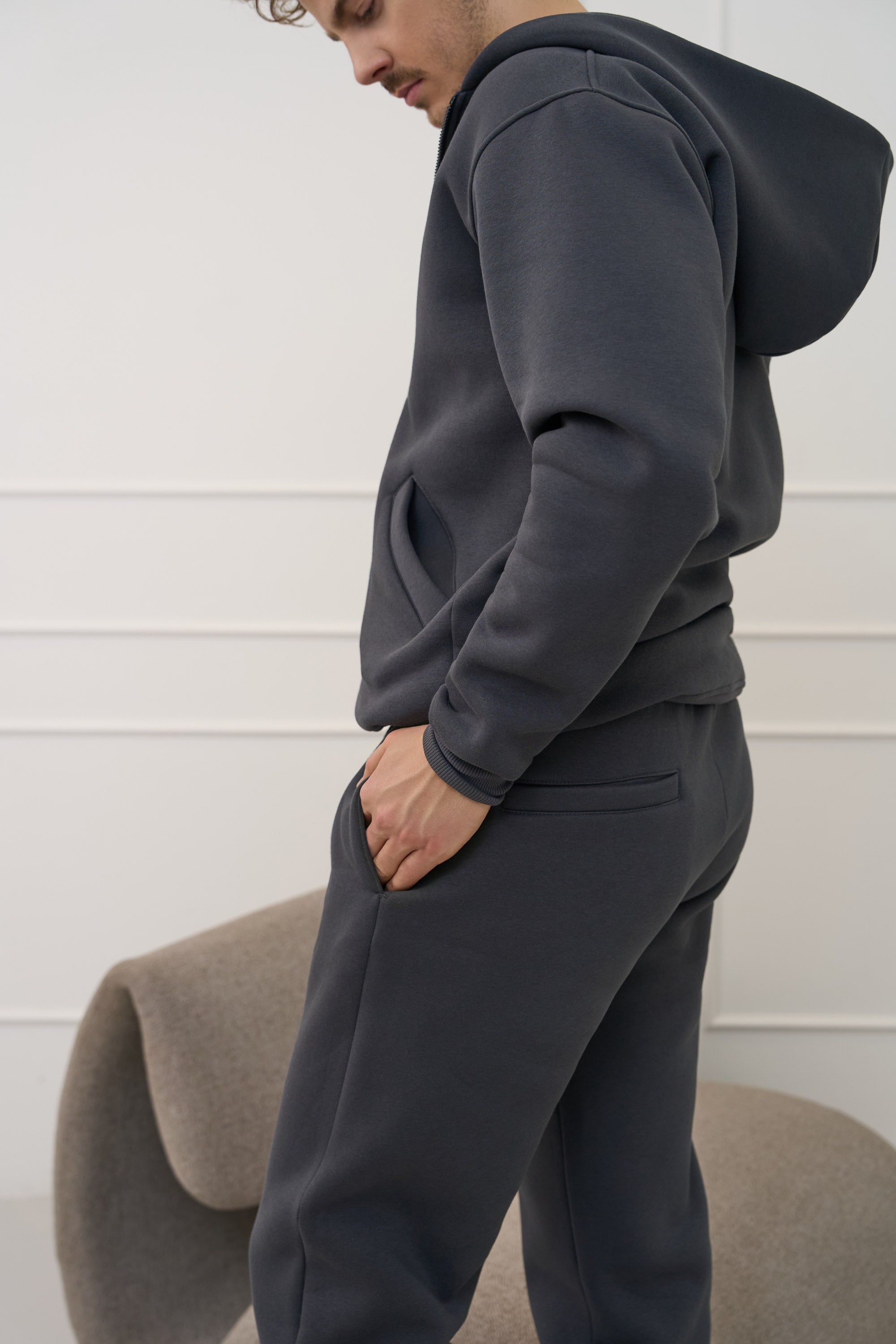 Grafito spalvos, vyriškos kelnės su guma