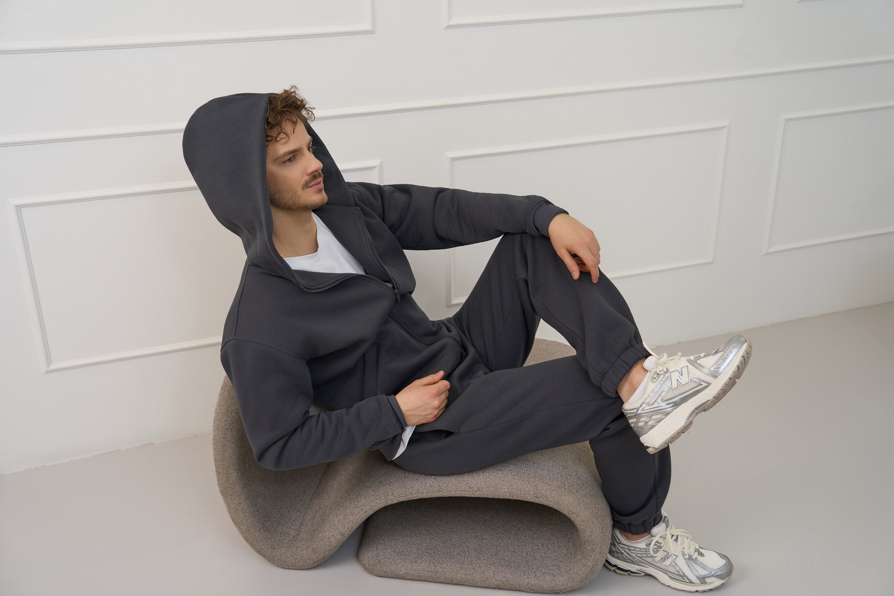 Grafito spalvos, vyriškos kelnės su guma