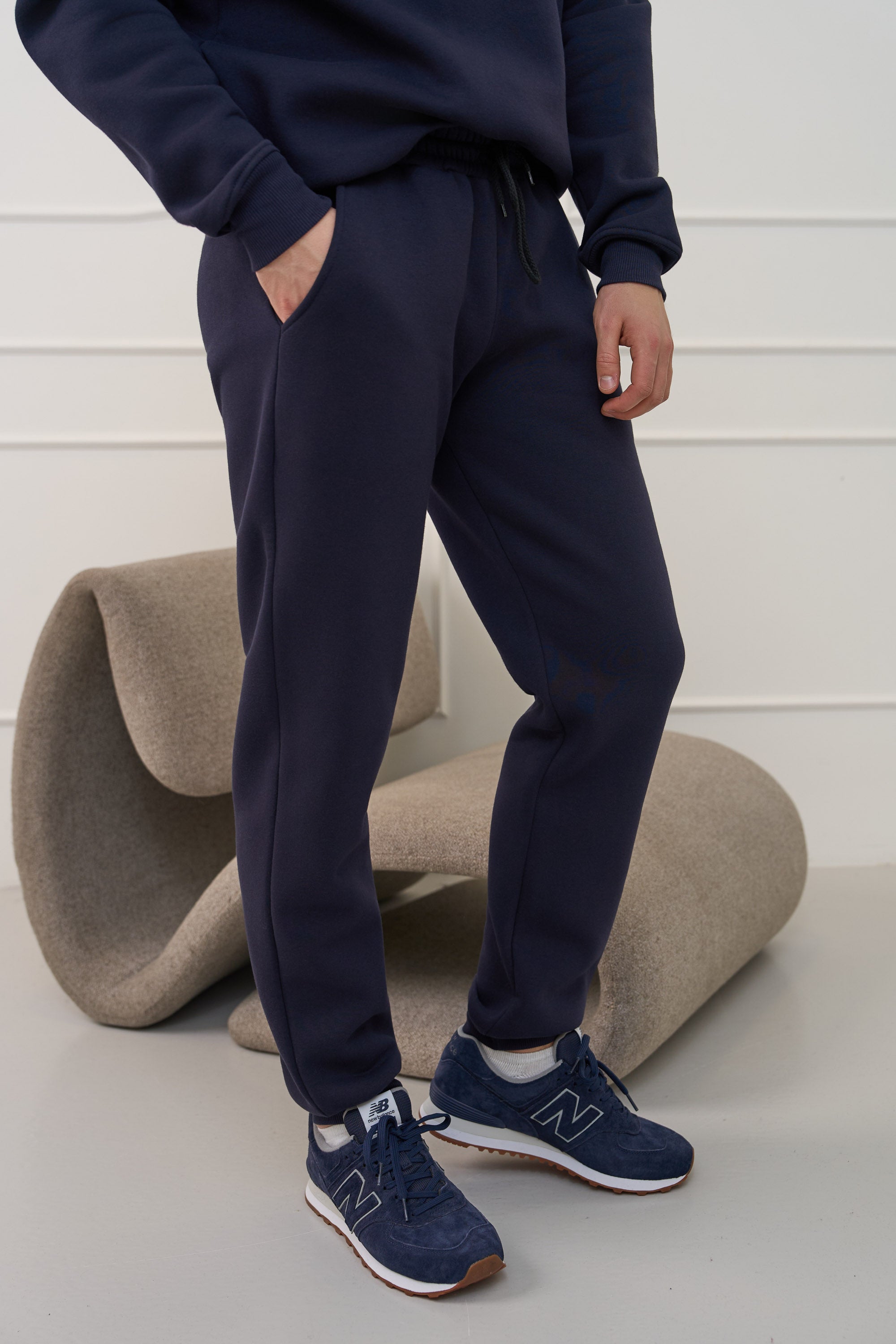 NAVY BLUE spalvos, vyriškos kelnės su RIB