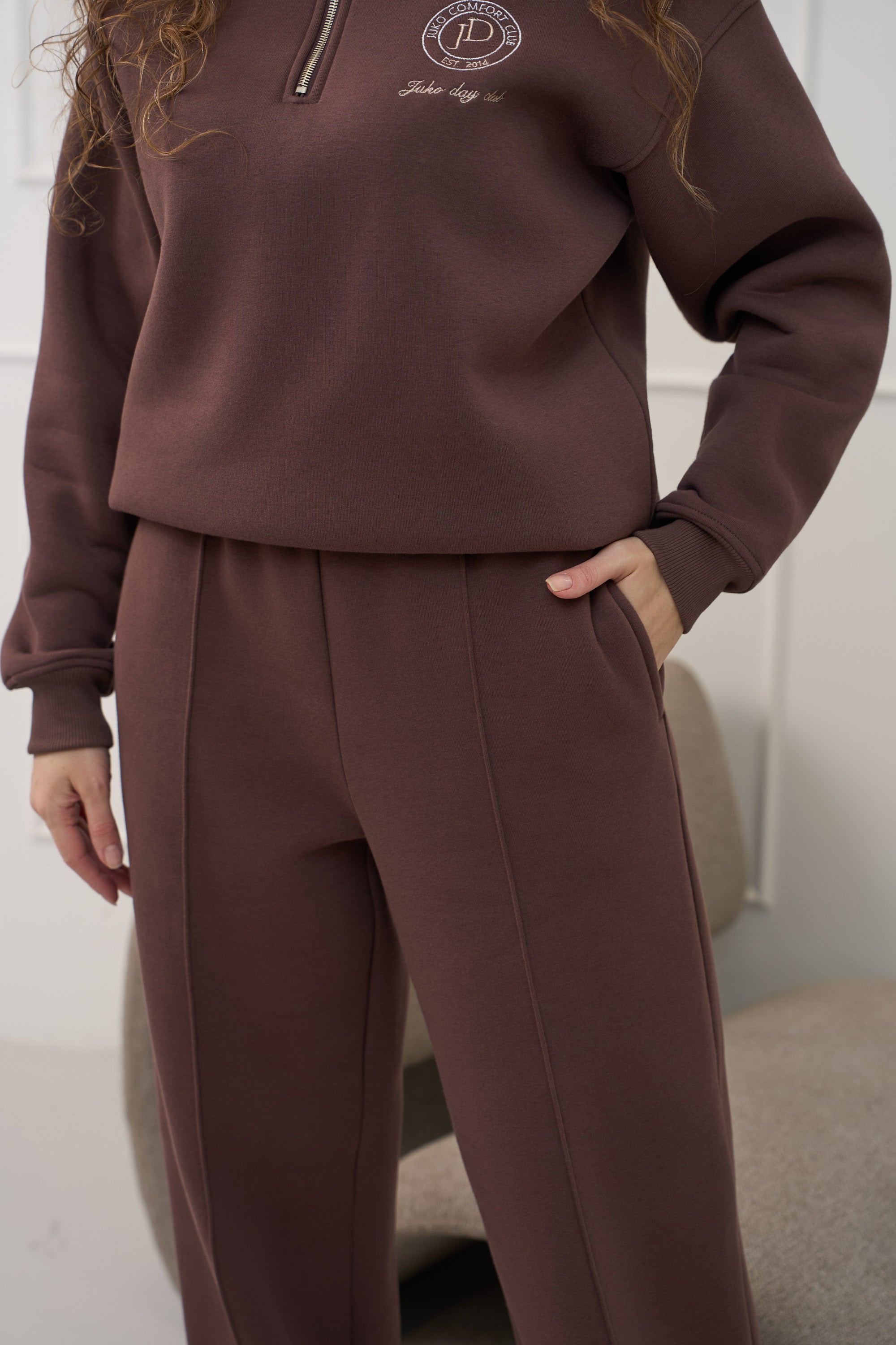 Šokolado spalvos, plačios kelnės moterims "COFFEE BEAN" | Su kantu