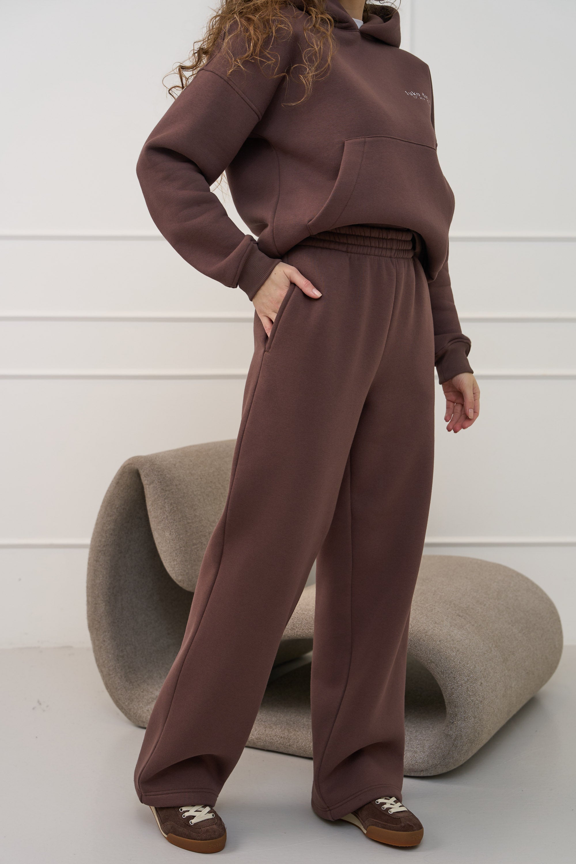 Šokolados spalvos, plačios kelnės moterims "COFFEE BEAN"