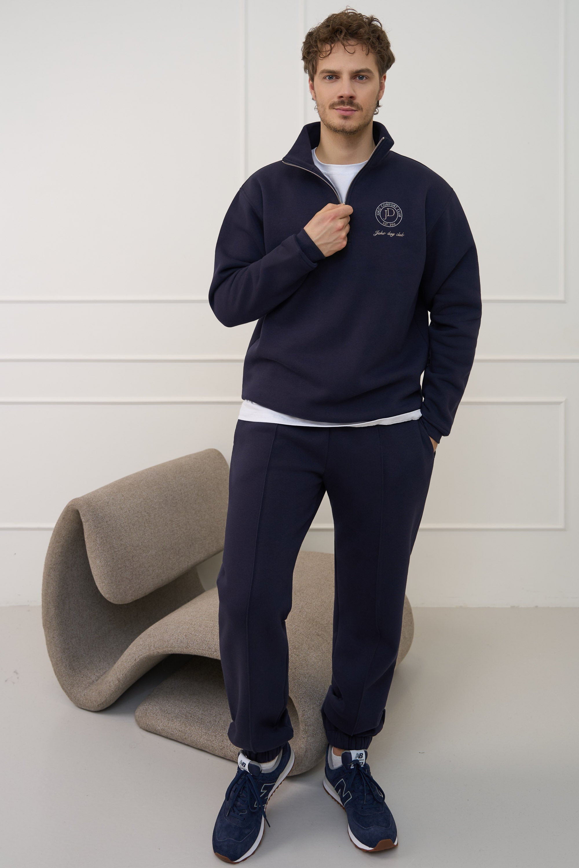 NAVY BLUE džemperis vyrams | Su pusiniu užtrauktuku