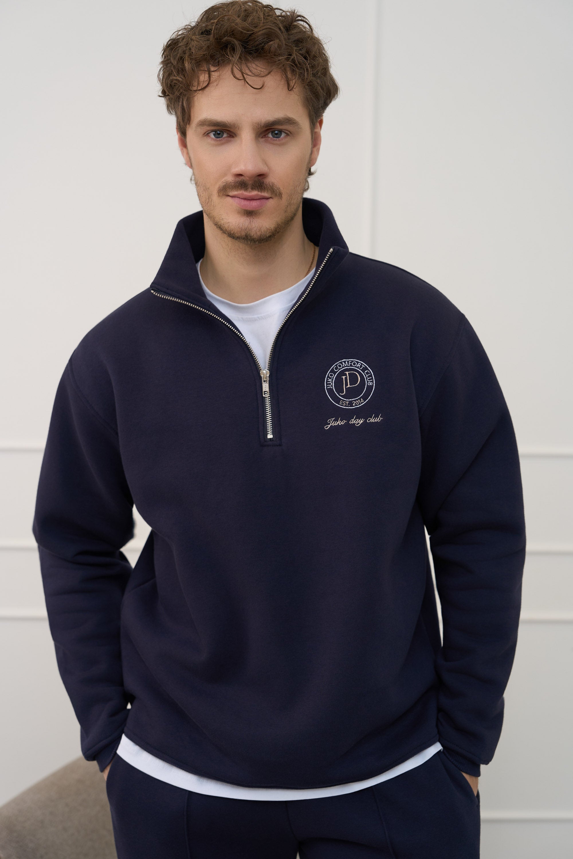 NAVY BLUE džemperis vyrams | Su pusiniu užtrauktuku