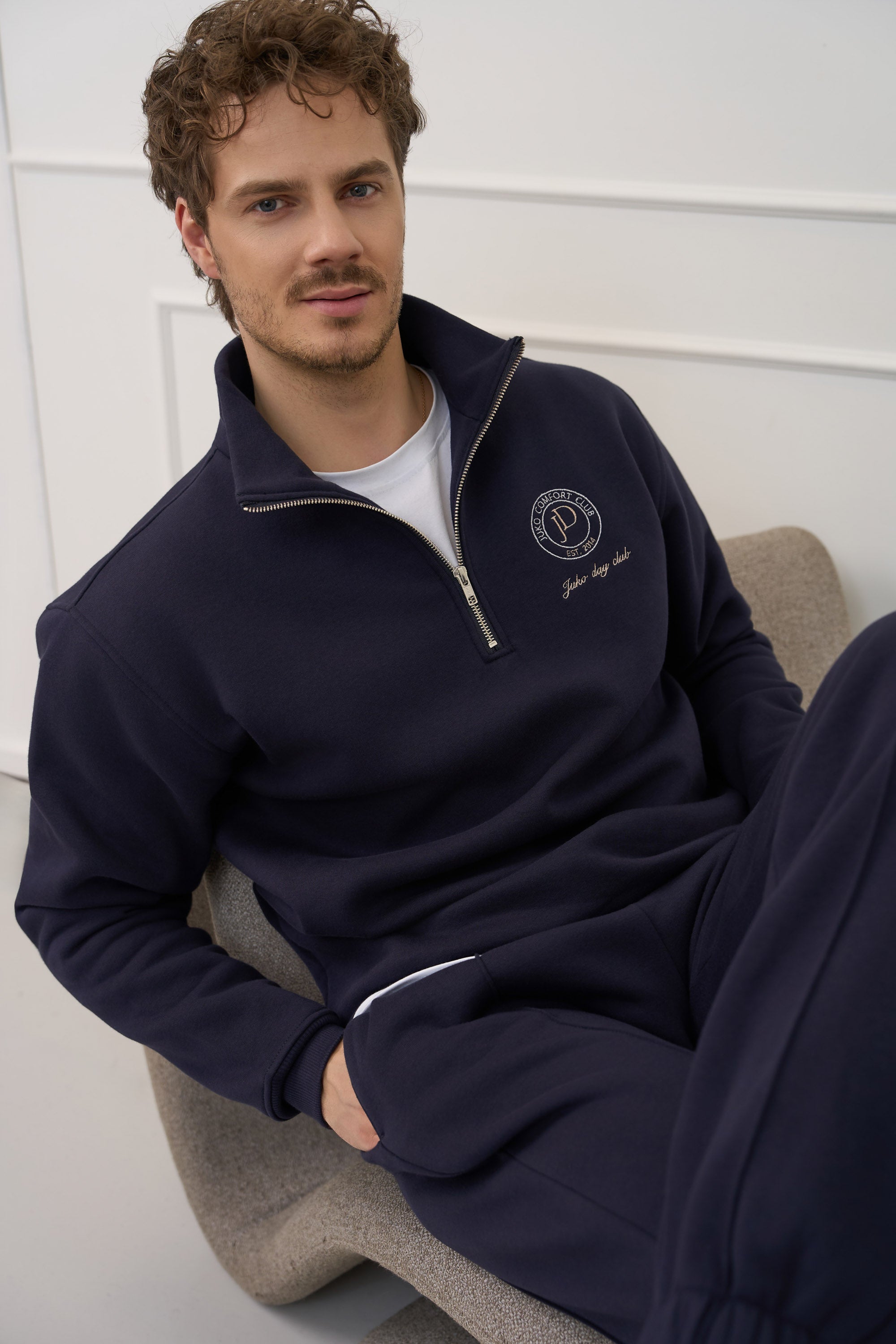 NAVY BLUE džemperis vyrams | Su pusiniu užtrauktuku