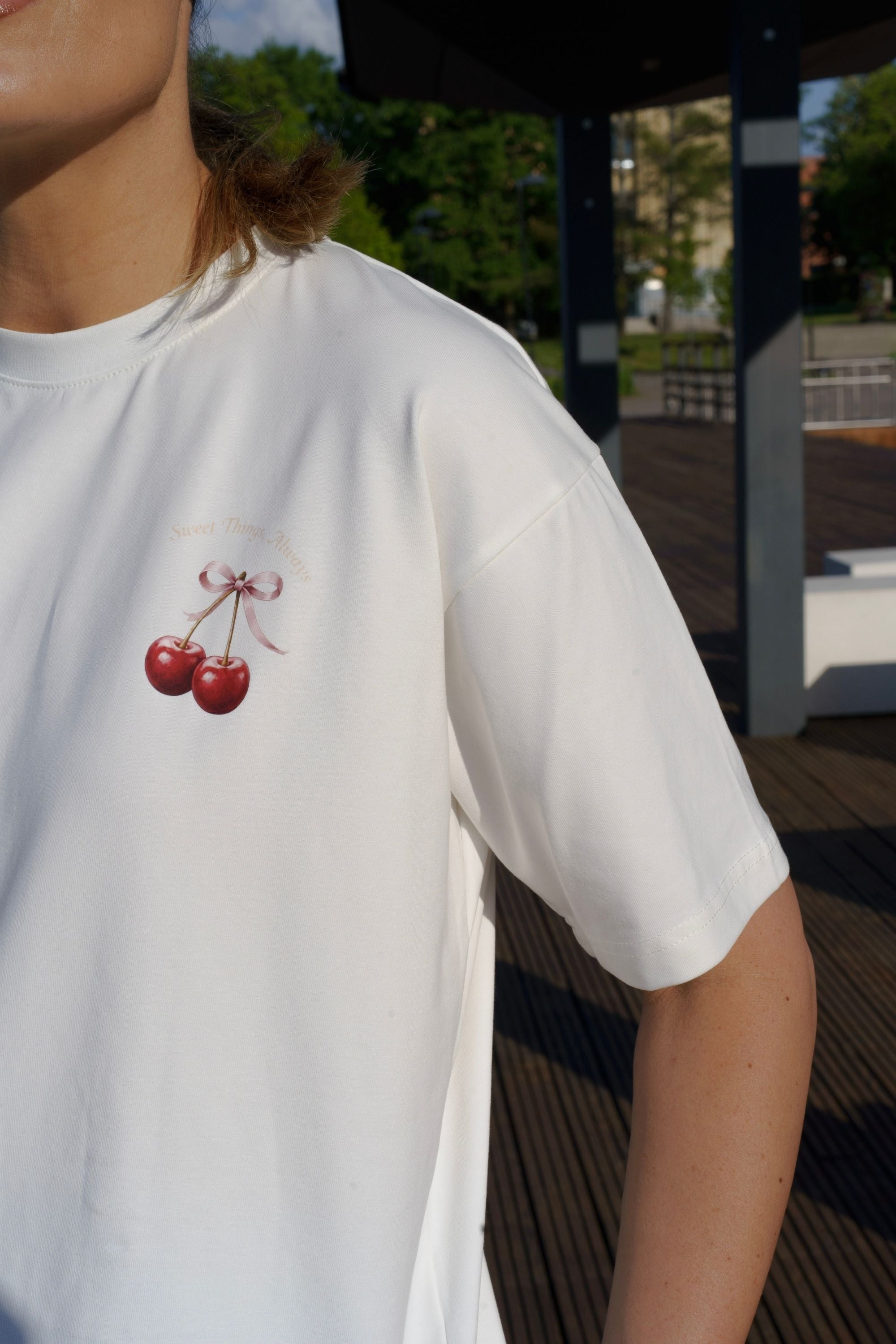 Balta palaidinė trumpomis rankovėmis "Sweet Things, Always"