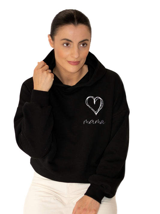 Juodas moteriškas megztinis su gobtuvu "MAMA"