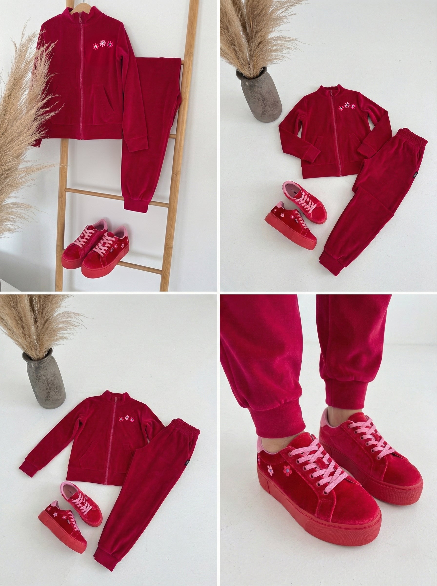 Vaikiškas, veliūrinis laisvalaikio kostiumėlis "Happy flowers"