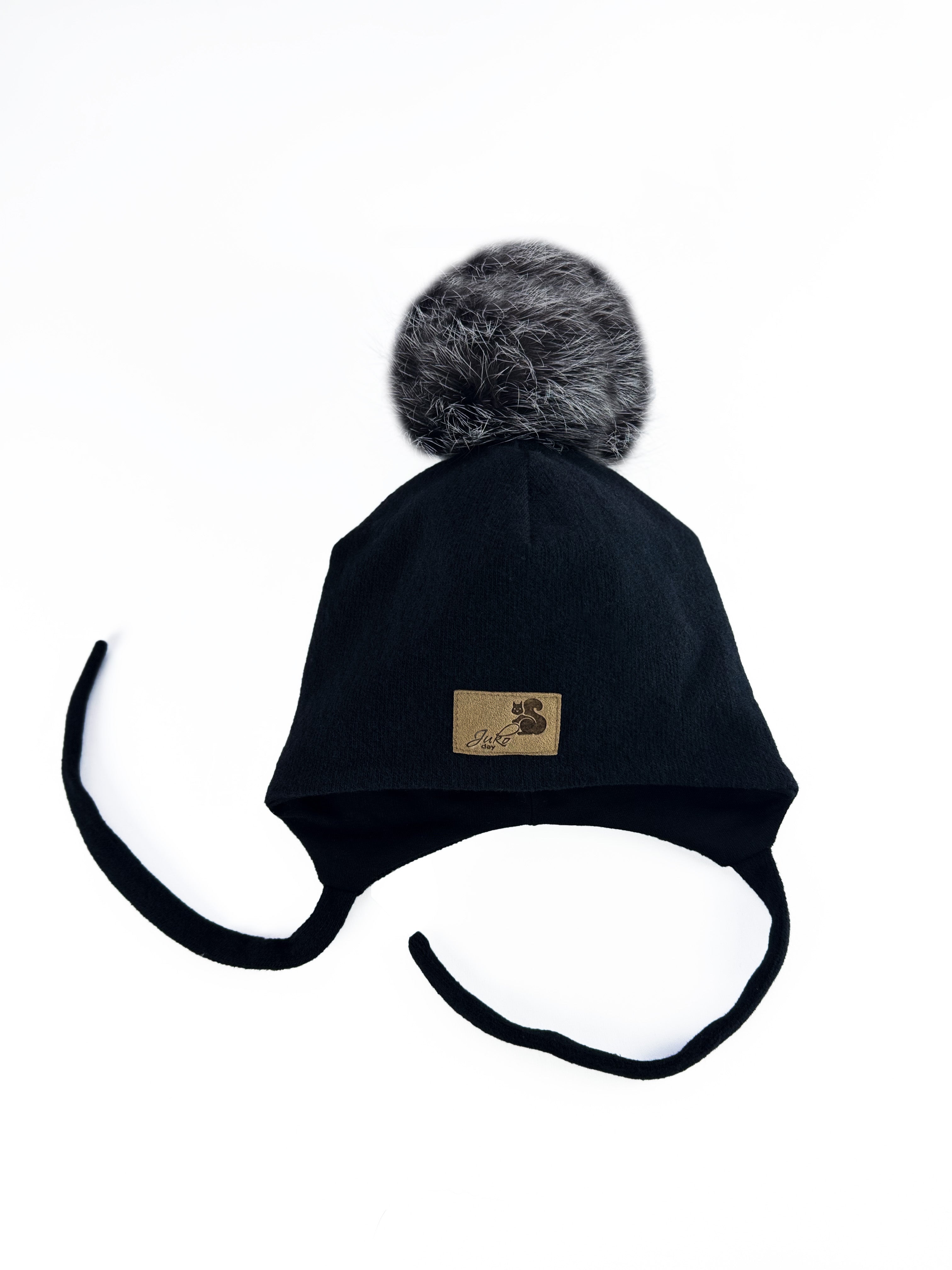 Vaikiška žieminė kepurė su vienu bumbulu ir raišteliais