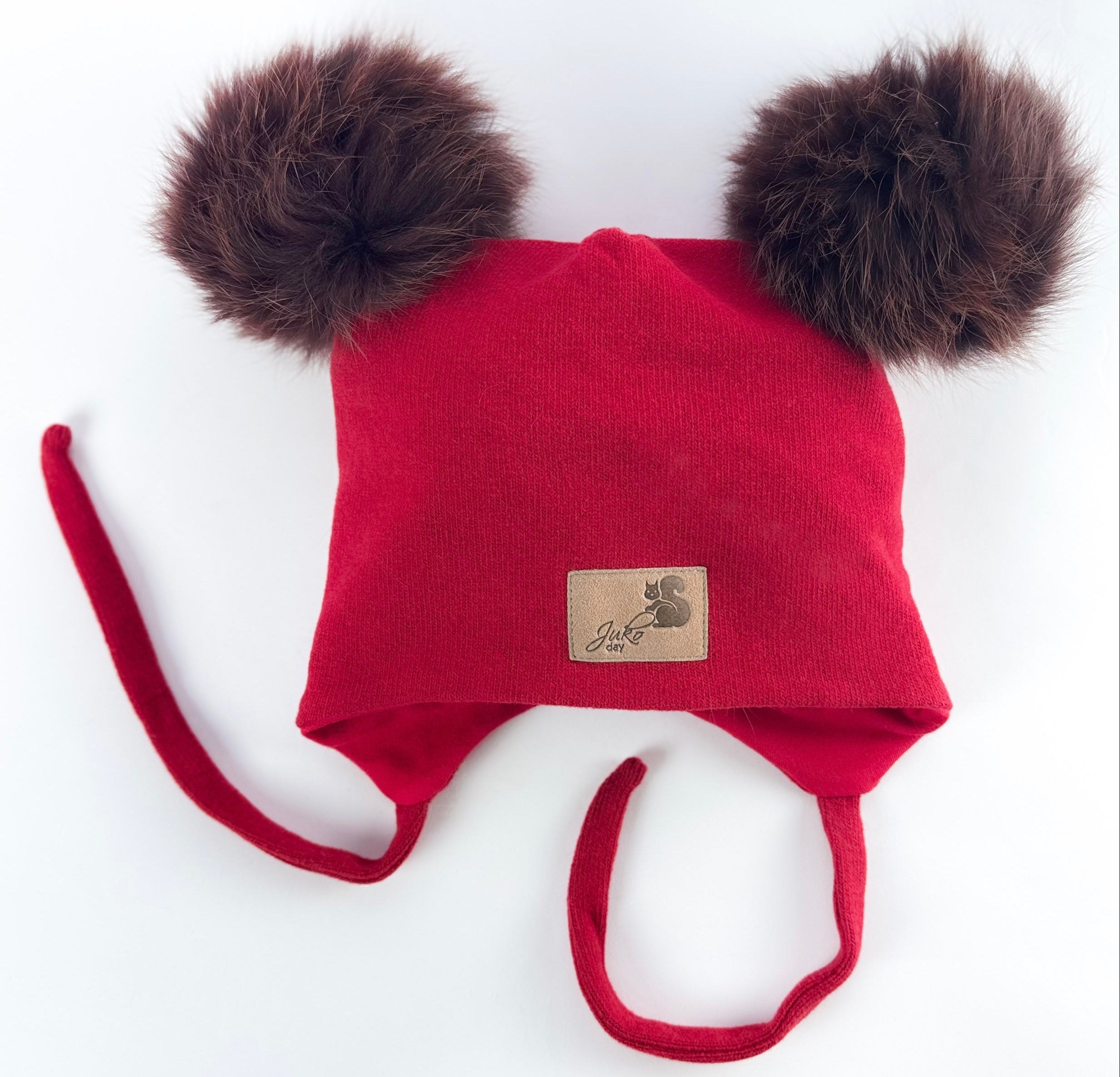 Vaikiška žieminė kepurė su dviem kailiniais bumbulais