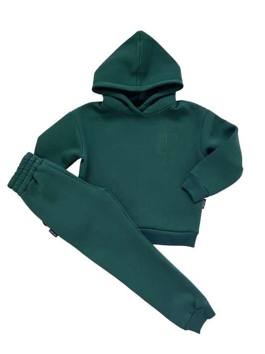 Vaikiškas kostiumėlis iš storo pūko | Tamsiai žalias | 110-116 dydis