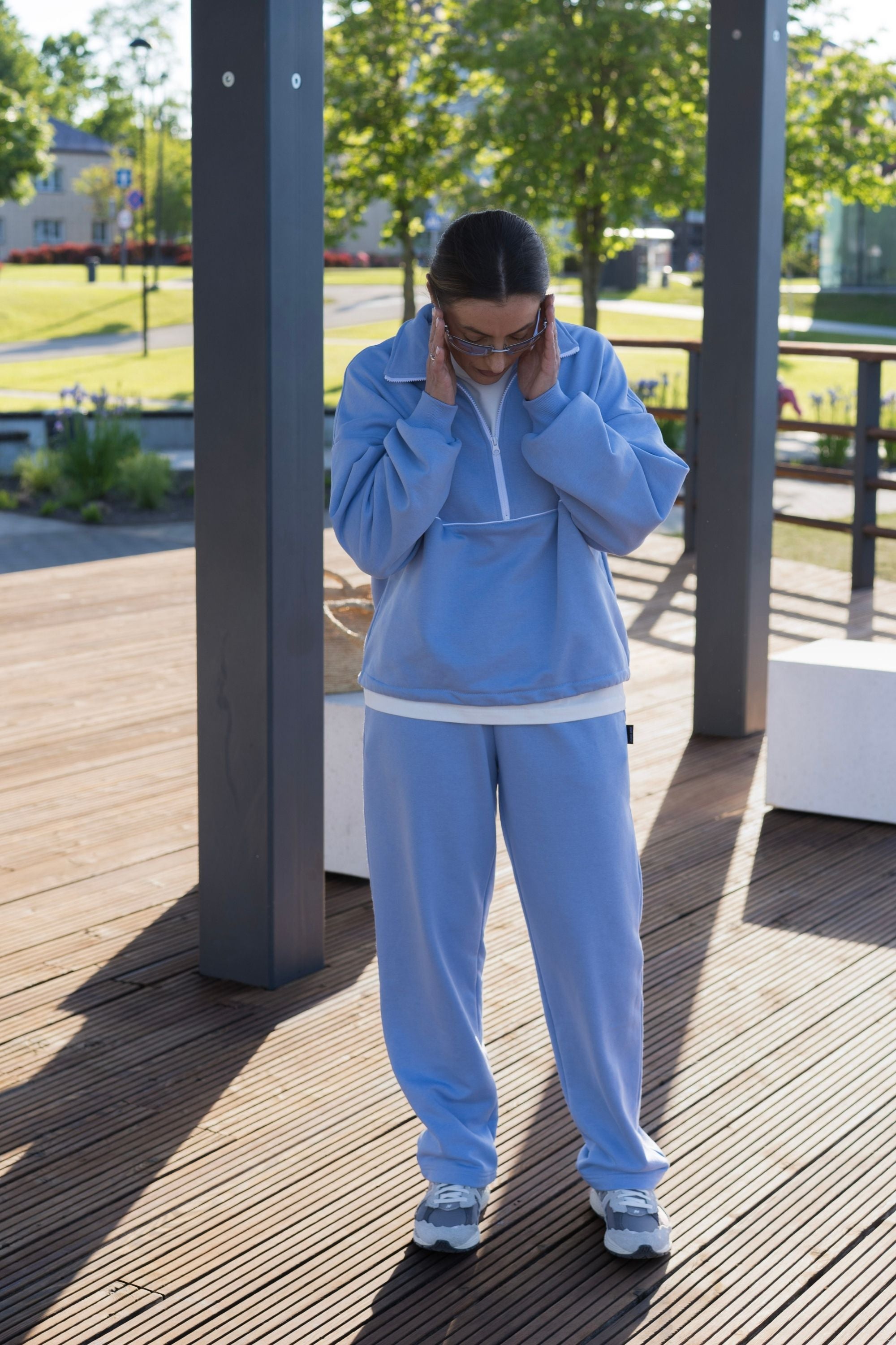 Plačios kelnės moterims BABY BLUE