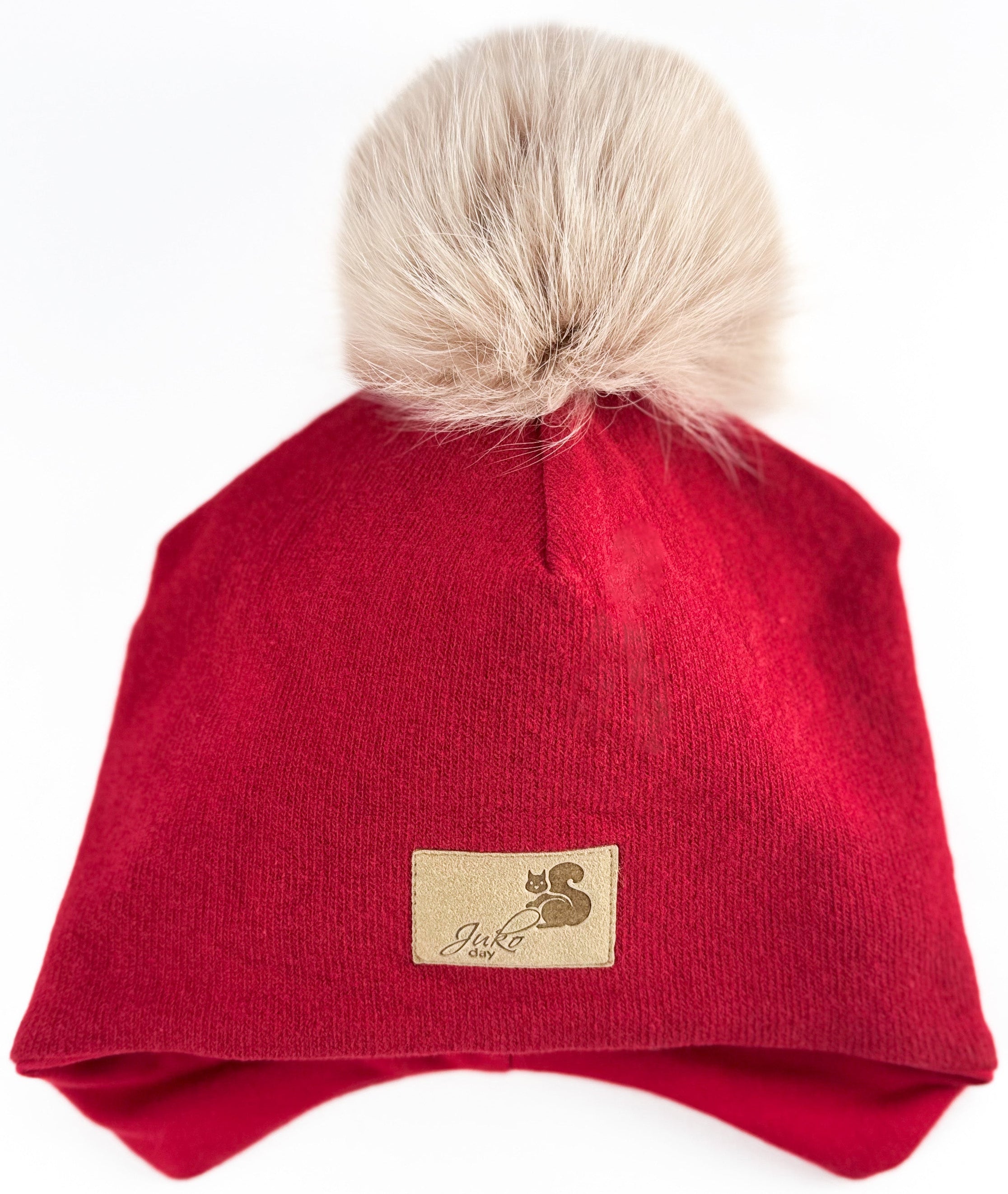 Vaikiška žieminė kepurė be raištelių, su vienu kailiniu bumbulu