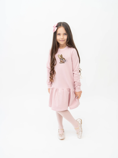 Children's pink dress with a bunny