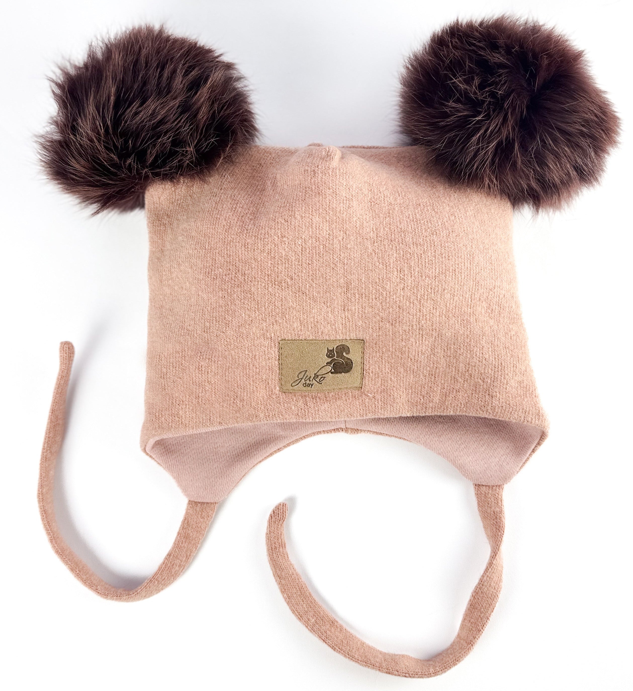 Vaikiška žieminė kepurė su dviem kailiniais bumbulais