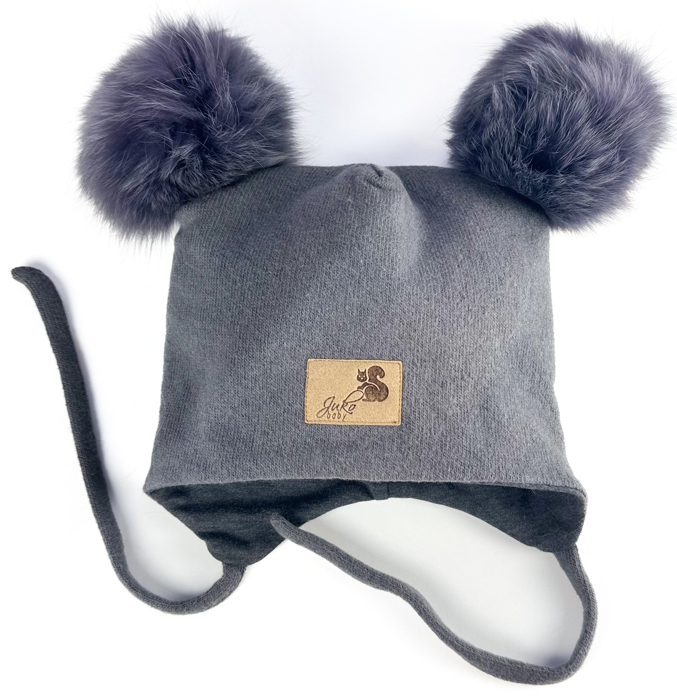 Vaikiška žieminė kepurė su dviem kailiniais bumbulais