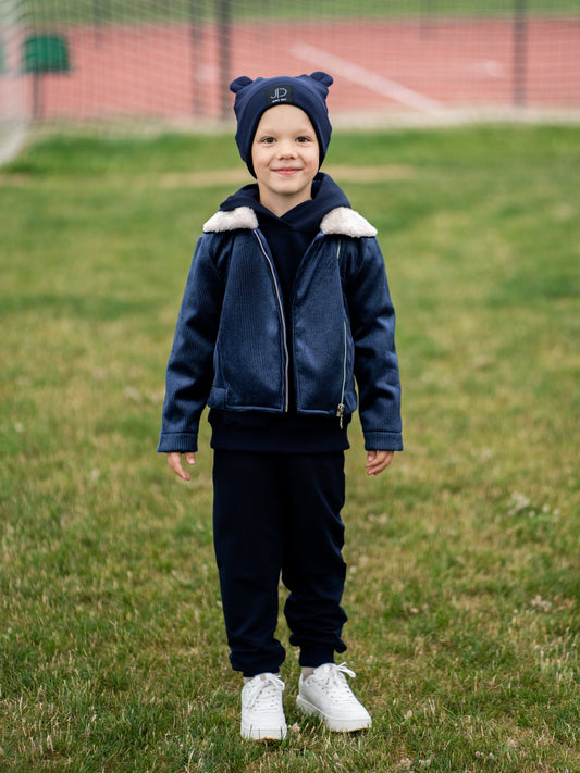 Vaikiškas tamsiai mėlynas paltas pavasariui/rudeniui